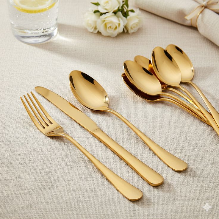 Jogo De Talheres Mesa Posta Jantar 24 Peças Dourado