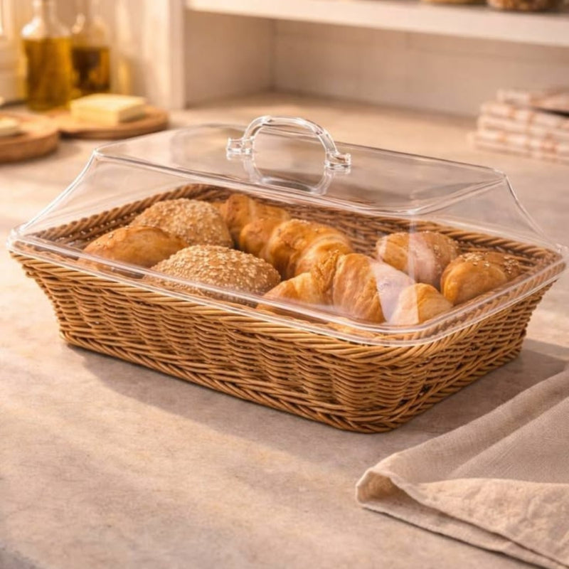 Cesta de Pão de Vime de imitação Tecida à mão com Tampa, Cesta de Armazenamento de escorredor frutas