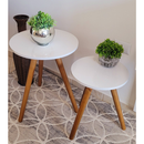 Mesa lateral redonda e canto na cor OFF WHITE Kit com 2 unidades com 3 pé palito na cor amendoa
