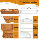 Cesta de pão de vime de imitação tecida à mão com tampa, cesta de armazenamento de escorredor frutas