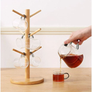 Porta Xícaras e Canecas de Bambu 6 Ganchos Organizador Suporte Café Cozinha Premium