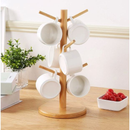 Porta Xícaras e Canecas de Bambu 6 Ganchos Organizador Suporte Café Cozinha Premium