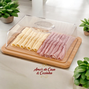 KIT MESA POSTA BAMBU 4 PEÇAS BOLEIRA QUEIJEIRA PORTA FRIOS MANTEIGUEIRA