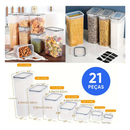 Kit 21 Potes Herméticos Empilháveis Quadrado Resistente Plástico Cozinha Dispensa Alimentos e Bebida