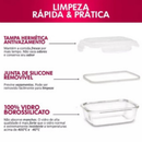 Kit 10 Potes de Vidro Hermético Retangular 640ml Marmita Microondas Freezer Forno