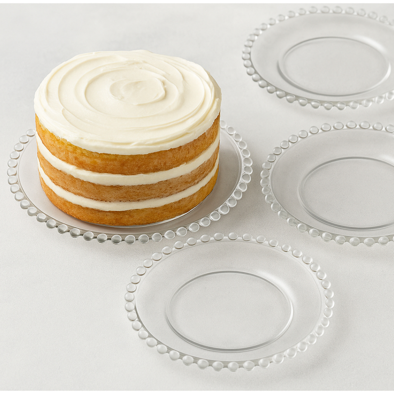 Conjunto com 4 Pratos de Sobremesa Wolff Pearl em Cristal Incolor –