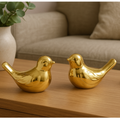 Kit Casal de Passarinho Enfeite Dourado Prata Rose Pequeno Porcelana Decoração Sala Rack Decorativo