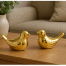 Kit Casal de Passarinho Enfeite Dourado Prata Rose Pequeno Porcelana Decoração Sala Rack Decorativo