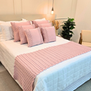 Kit Peseira Manta Tricot Sofá Cama Casal Queen King Aconchego Home Decor + 2 Capas Almofadas