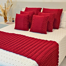 Kit Peseira Manta Tricot Sofá Cama Casal Queen King Aconchego Home Decor + 2 Capas Almofadas