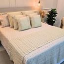 Kit Peseira Manta Tricot Sofá Cama Casal Queen King Aconchego Home Decor + 2 Capas Almofadas