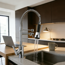 Torneira De Cozinha Gourmet Alça Única Com Extensor De Spray Tubo De Água Flexível Superior Prateado Para Ajuste