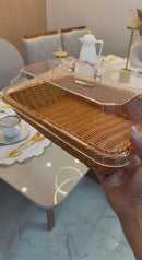 Cesta de Pão de Vime de imitação Tecida à mão com Tampa, Cesta de Armazenamento de escorredor frutas