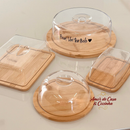 KIT MESA POSTA BAMBU 4 PEÇAS BOLEIRA QUEIJEIRA PORTA FRIOS MANTEIGUEIRA