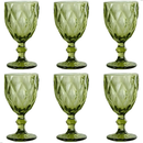 Jogo de 6 Taças de Vidro Diamond Transparente Ambar Furta Cor Verde Azul Fume Bico De Jaca 330ml