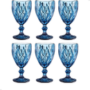 Jogo de 6 Taças de Vidro Diamond Transparente Ambar Furta Cor Verde Azul Fume Bico De Jaca 330ml