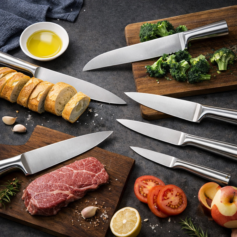 Kit 5 Facas De Cozinha Profissional Aço Inox Conjunto Completo Para Cozinhar